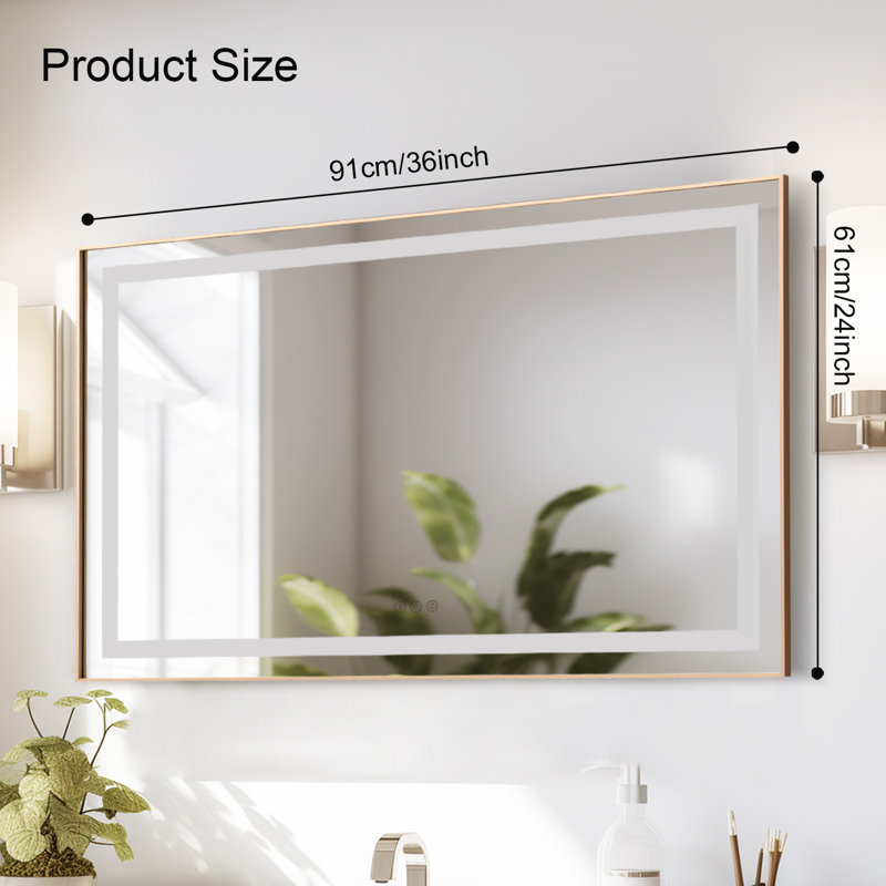 36"X24" Led Bathroom Vanity Mirror,Backlit And Front Lit,Multifunction,Wall Mounted,Brushed Gold, 24" x 36" 