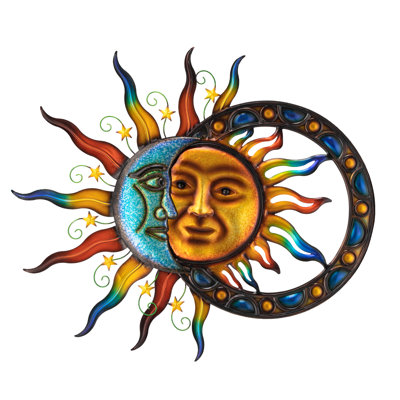Épaisseur de 33,5 po de la décoration murale L 33,5 po en métal Sun and Moon