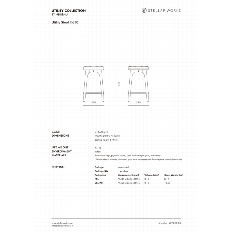 Utility Stool by Neri&Nu, Counter Stool (24" Seat Height)