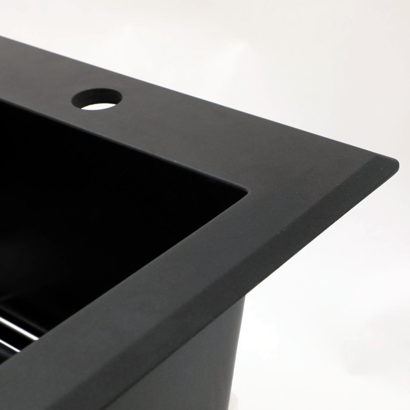 Quartz Composite Drop-In Kitchen Sink 33x22 Inch – Extra Deep, Heat Resistant, Modern Design, Black