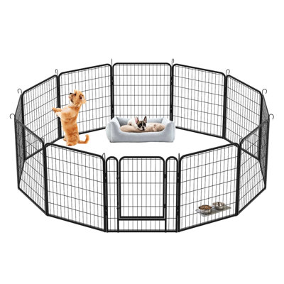 Enclos d'exercice extérieur pour chien avec parc en métal de 31,7 po de hauteur, porte, fer rouille, verrouillage automatique par gravité, formes polyvalentes, protection de plancher pour animaux de compagnie robuste et verrouillage