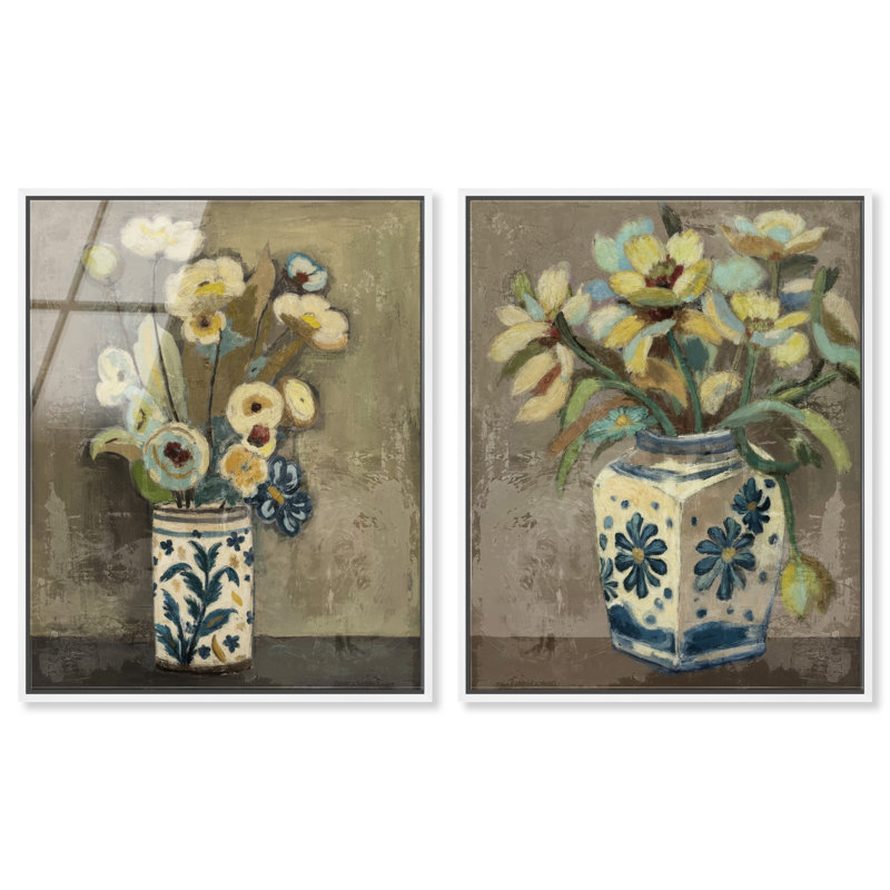 Flowers In Vases Set Set by Oliver Gal, 17"H x 21"W, White Floater Frame