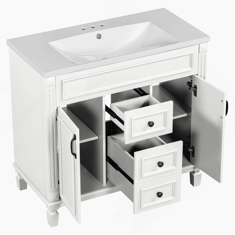 Meuble-lavabo moderne 36 po avec lavabo supérieur, Blanc