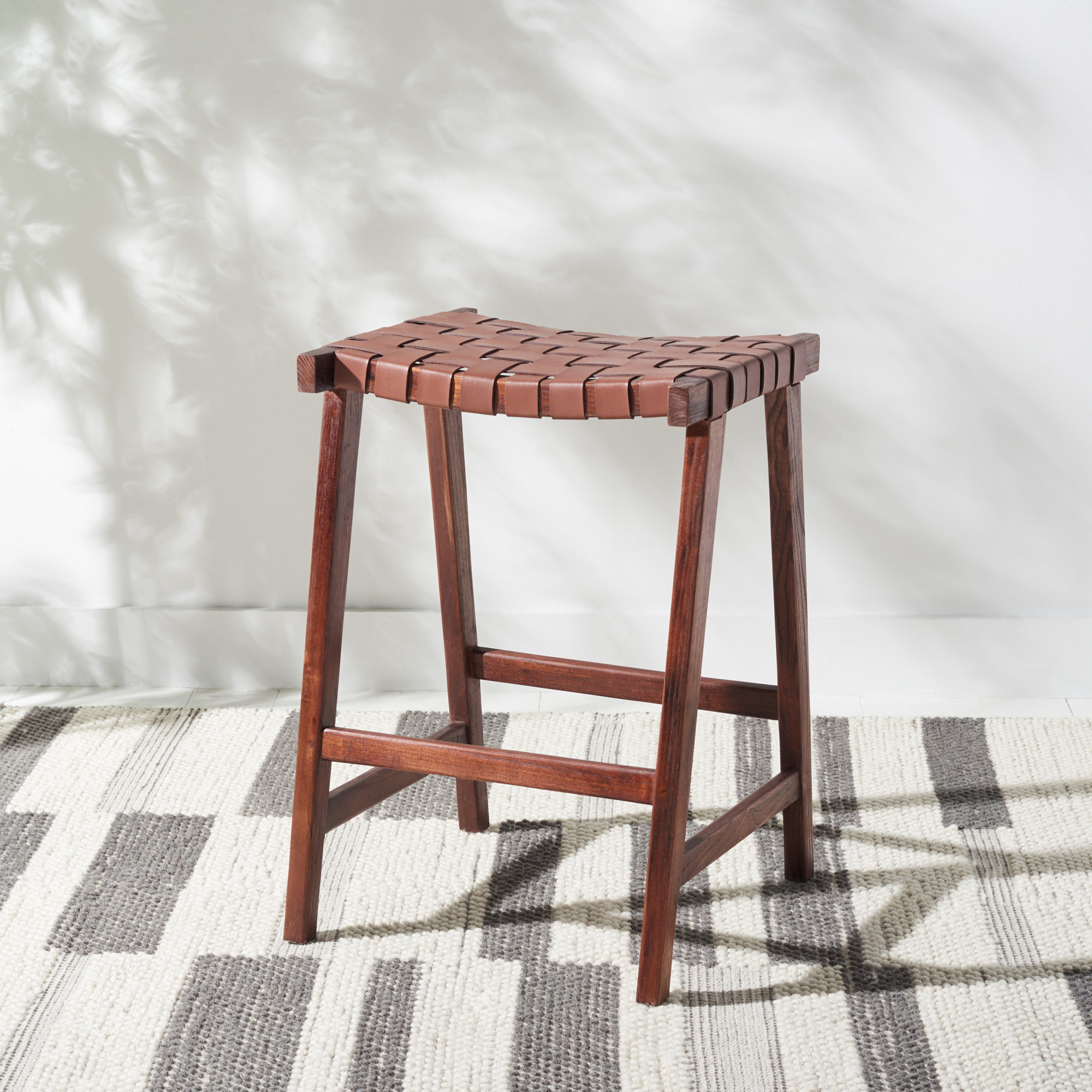 Alston Backless Leather Bar & Counter Stool, Natural, Counter Stool (26.77” Seat Height), Black