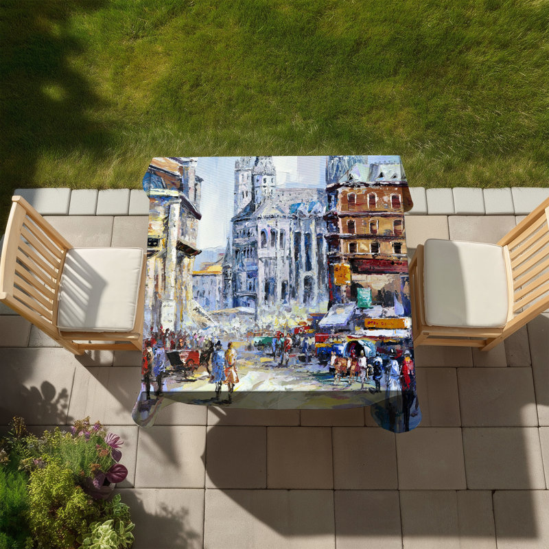 Busy Street Sunny Day Tablecloth | Indoor Outdoor Home Decor