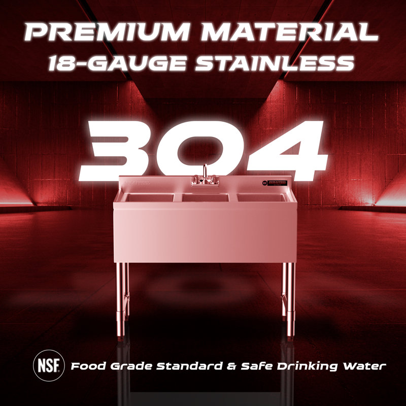 Évier de bar commercial à triple cuve avec robinet sans plomb - format de cuve 10 po x 14 po x 10 po - Certifié NSF