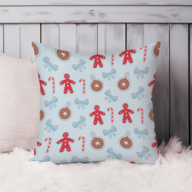 Holiday Christmas Candy Cane & Ginger Bread Pattern Modern, 20"H x 20"W