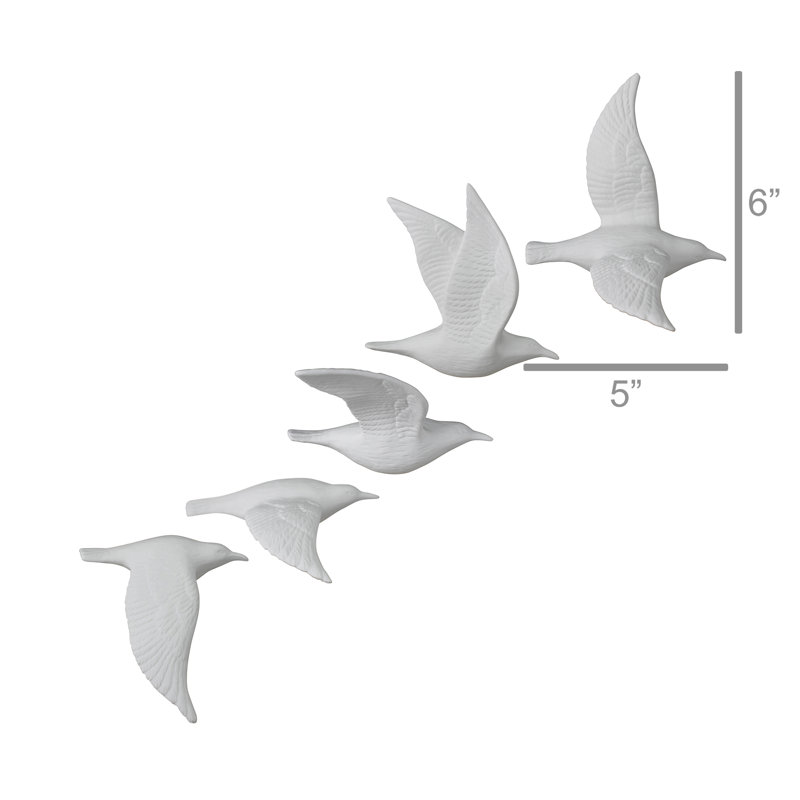 Ensemble de 5 décorations murales oiseaux en porcelaine