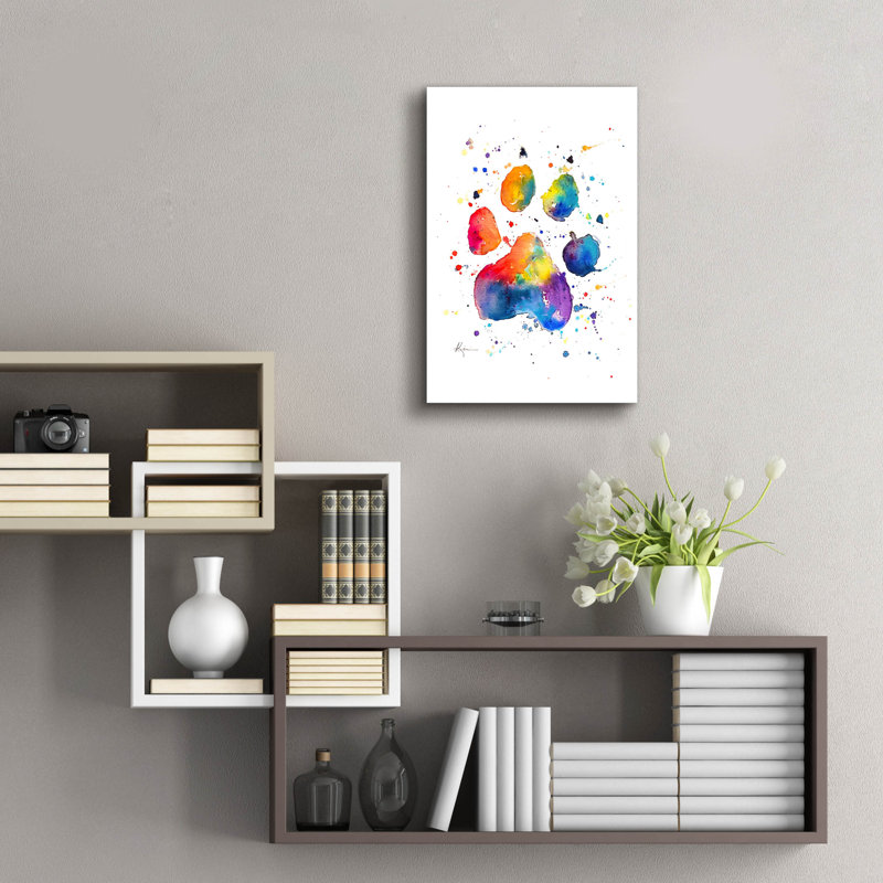 Art mural en verre Wrought Studio ™ «Rainbow Dogs Colorful Paw» par Lindsay Kivi, H 24 po x l 16 po x P 0,2 po