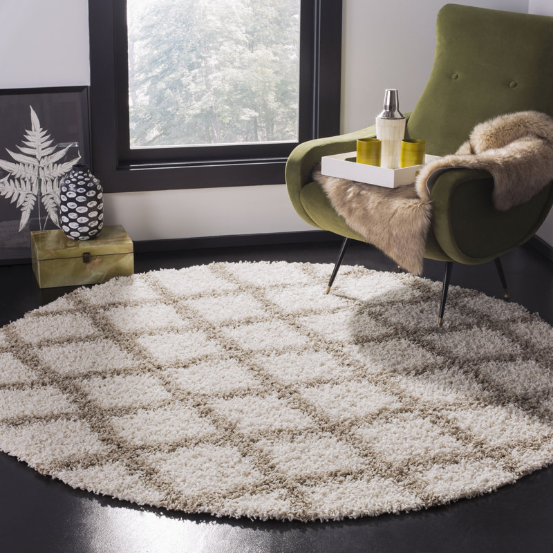 Lapidge Geometric Ivory Area Rug, Round 6'