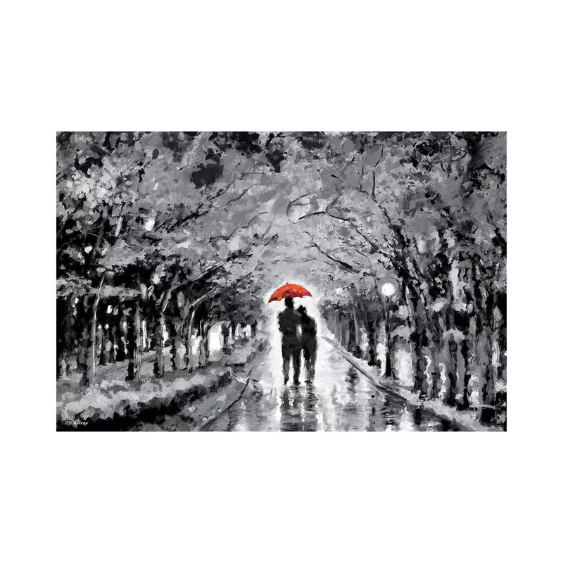 Park In Love Red Umbrella by P.D. Moreno - Painting on Canvas, Wrapped Canvas, 20.32cm H x 30.48cm W x 1.91cm D