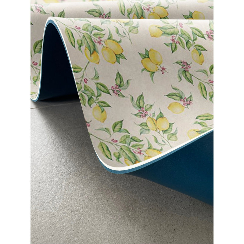 Limones Yellow Cushioned Kitchen Mat, Rectangle 2' x 4'