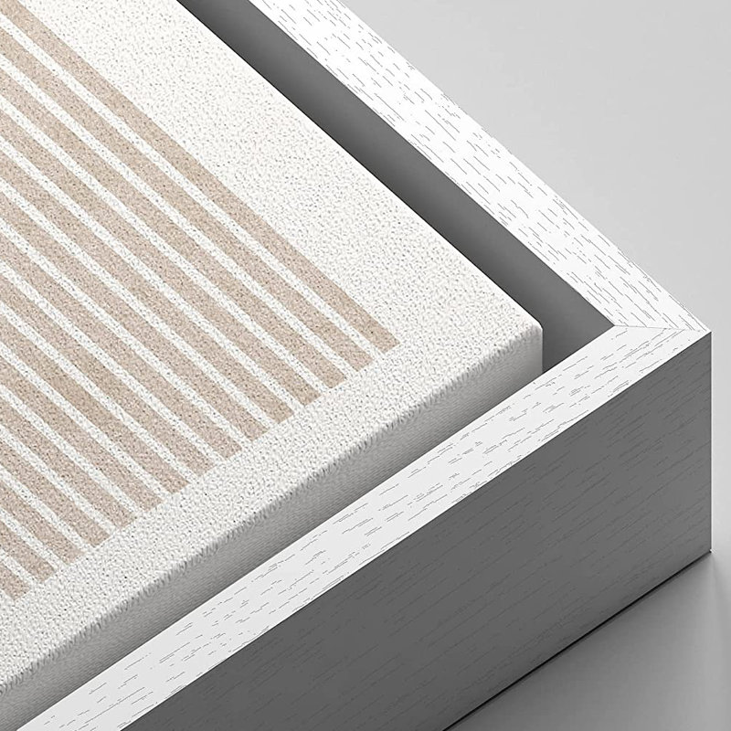 Mid Century Modern Boho "Duotone Beige Abstract Lines Artwork, Simple Neutral Minimalist Wall Pictures, Large Framed Canvas Giclee Print 3 Pieces Wall Art" 16"x24"x3 pcs, 24"x36"x3 pcs