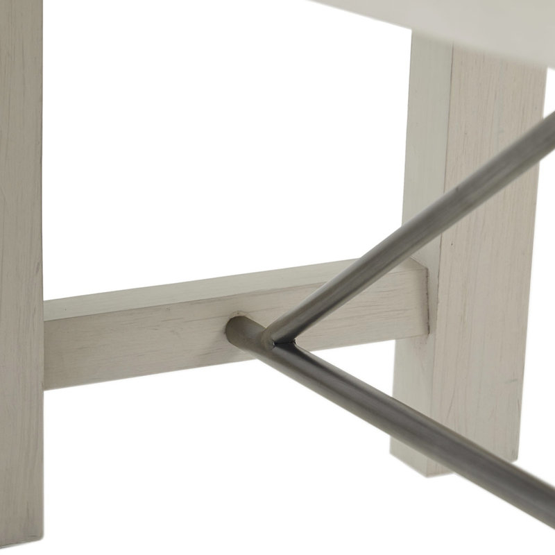 Banc de salle à manger en bois massif avec métal, effet blanc délavé, 3 places assises, capacité de soutien de 400 lb, blanchi, poids