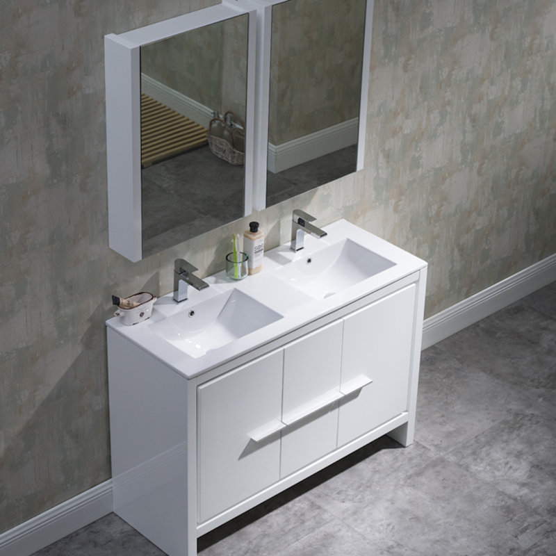 Artemis 48'' Double Bathroom Vanity with Ceramic Top, Glossy White