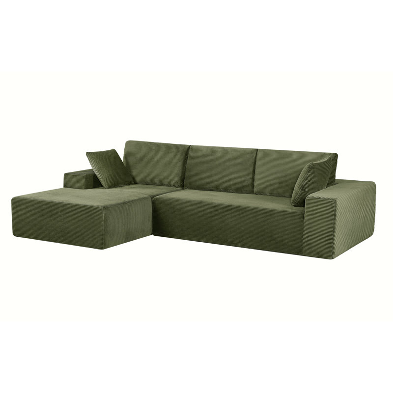 Boneless Compression 2 Piece Corduroy L Shaped Sectional Couches, Dark Green Polyester, Left Hand Facing