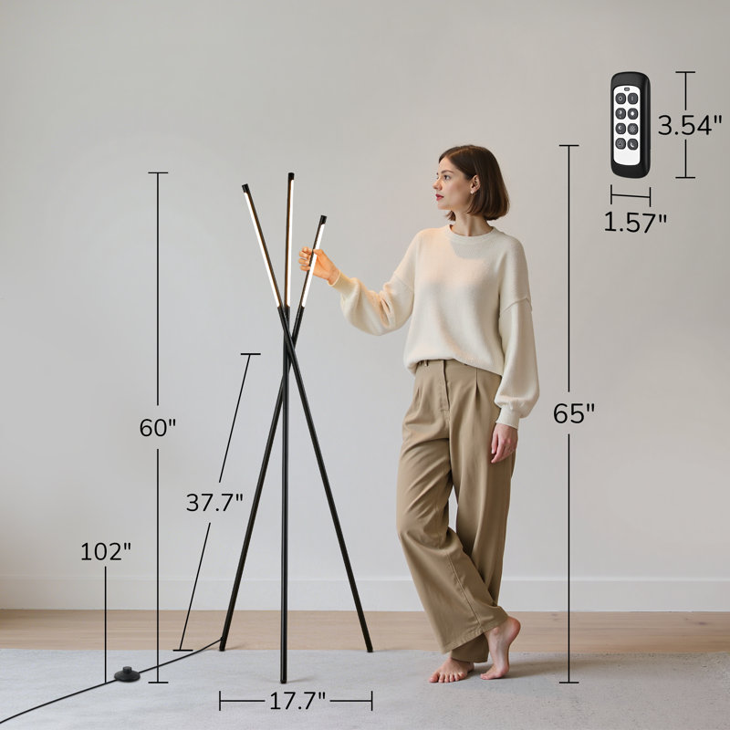 60" Dimmable Tripod Led Floor Lamp With Remote Control