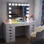 Grande coiffeuse de 150 cm avec miroir de maquillage de style hollywoodien, plateau en verre HD, bandes lumineuses RVB intégrées, 13 grands tiroirs et montage facile en 3 pièces.