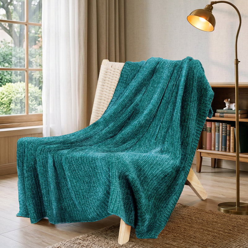 Jeté doux et moelleux en chenille réversible, Sarcelle