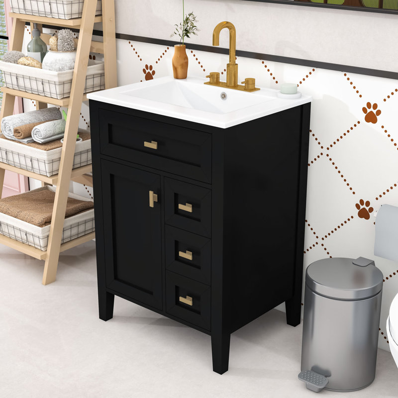 Meuble-lavabo compact en bois avec rangement spacieux, Noir
