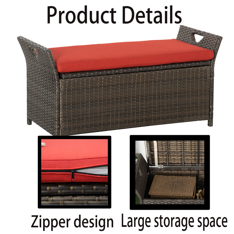 TONWIN 352 Gallons Steel Storage Bench, Red, 20" H x 43" W x 17.75" D