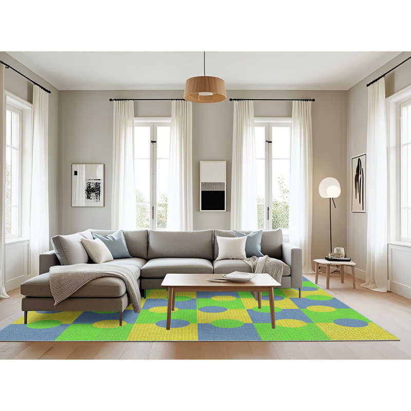 Tapis bleu marine / jaune Antonion, Rectangle 8 pi x 10 pi
