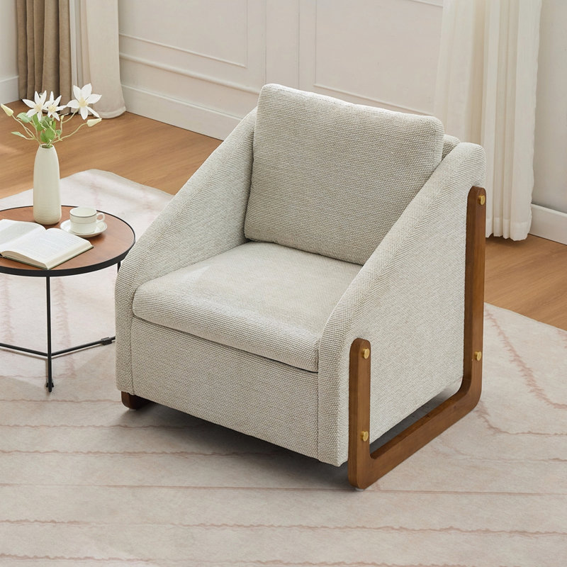 Fauteuil rembourré en tissu, Chenille beige