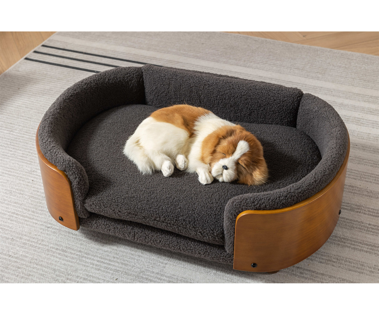 Inira Pet Bed, 11.02" H x 38.58" W x 26.77" D, Dark Gray/Walnut