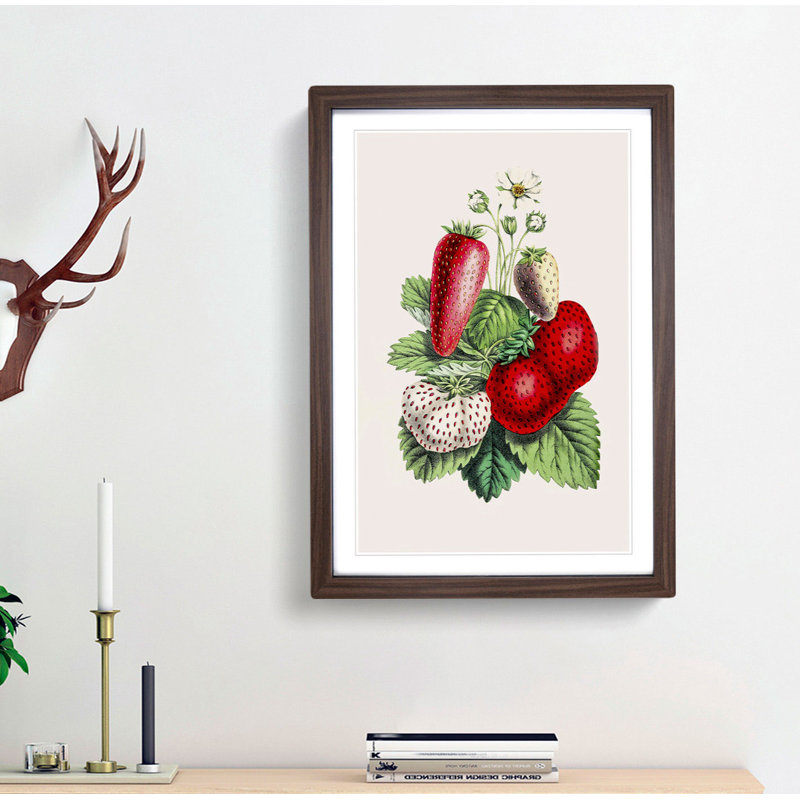 Wild Strawberry Illustration - Framed Print, 48cm H x 36cm W x 2cm D, Walnut Framed