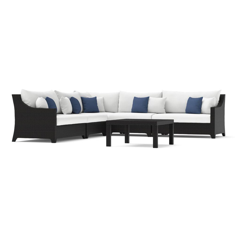 Fionnula 6 Piece Rattan Sectional Seating Group With Sunbrella Cushion Covers, Canvas Regatta Sunbrella® Canvas