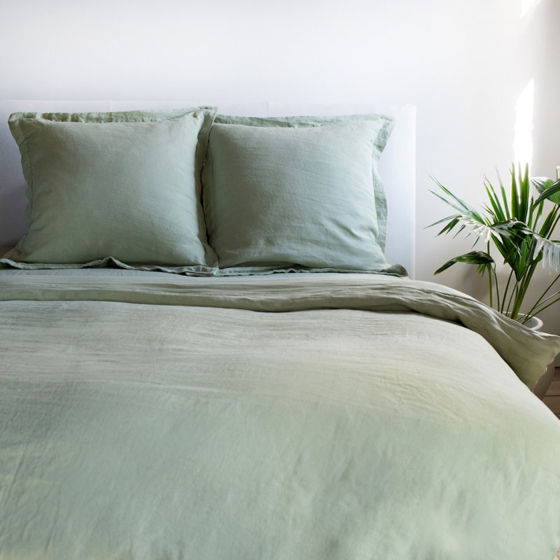 100% French Linen Flanged 26" X 26" Euro Sham, Matcha