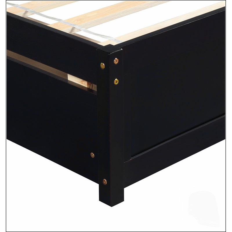 Lit plateforme double avec rangement, deux tiroirs et une tête de lit élégante, idéal pour les chambres peu encombrantes et bien organisées.