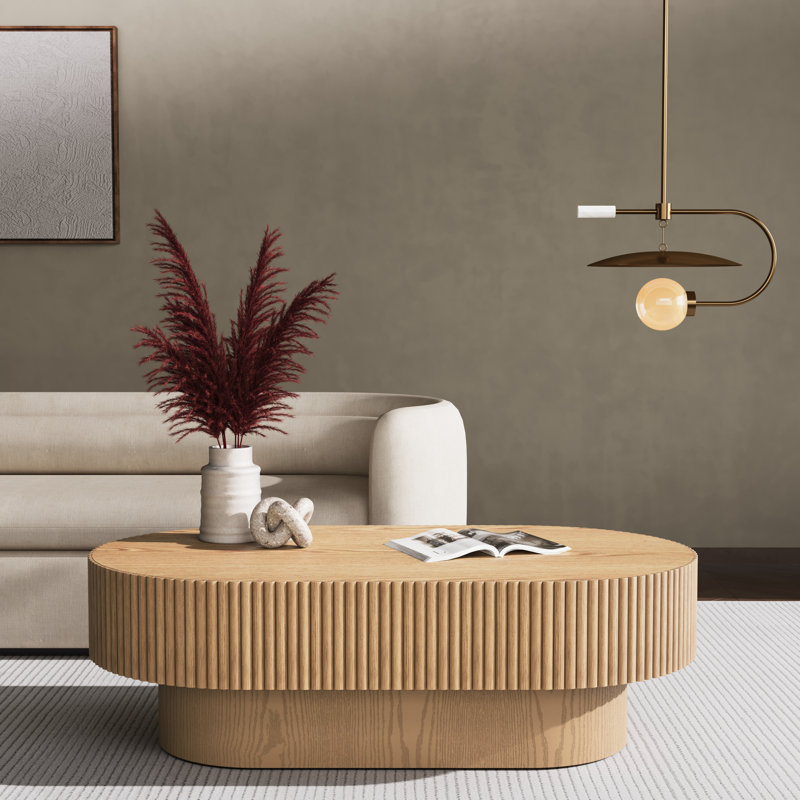 Table basse rectangulaire en bois massif cannelé 45 po Alethia, Chêne naturel