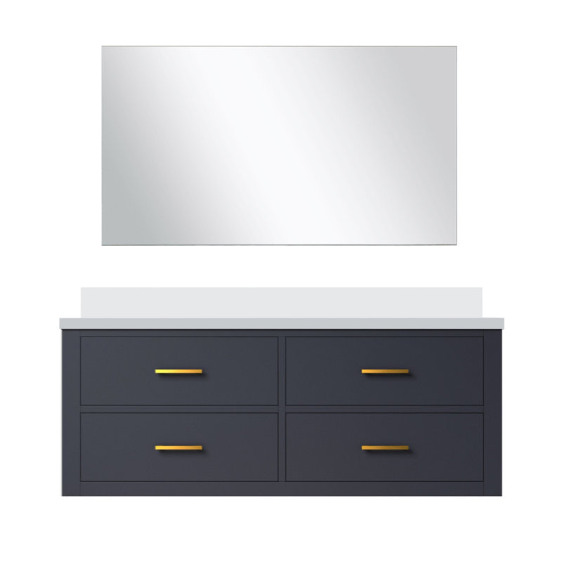 Meuble-lavabo simple bleu l 48 po x P 22 po, comptoir en marbre de culture et miroir 43 po