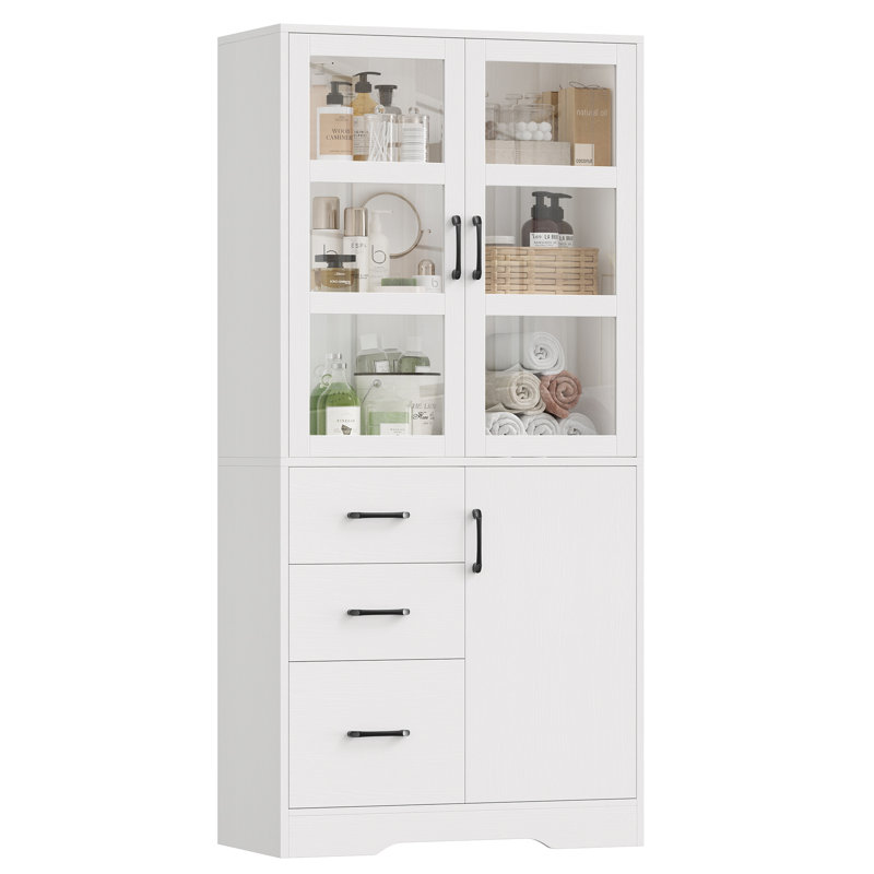 67.5"H Tall Modern Freestanding Bathroom Cabinet with Drawers, Elegant Wood Storage Cabinet for Bathroom Organization, White