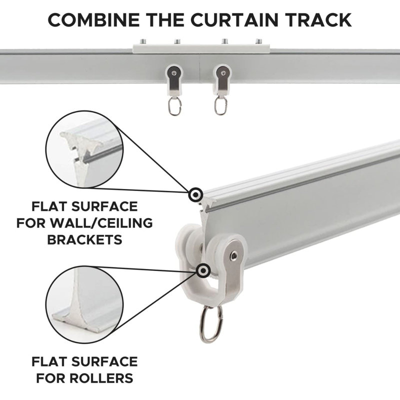 Rail de rideau flexible en aluminium 3 pi-9,8 pi / 3 mètres-Rail pliable pour rideaux, système de rail de rideau à fixation murale / au plafond pour rideau de douche incurvé, rail de rideau de véhicule récréatif / coulissant (blanc)