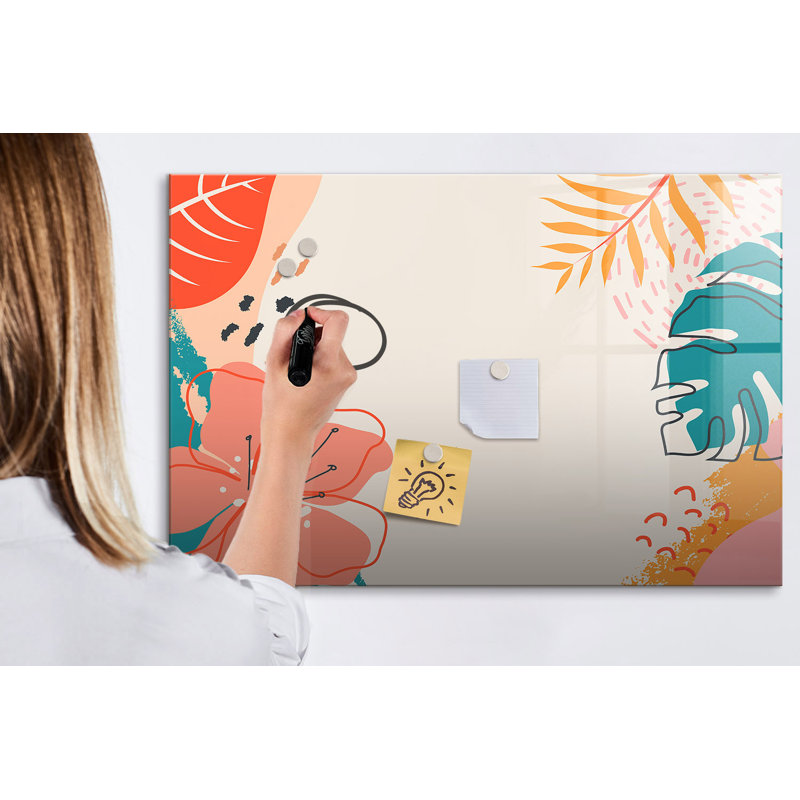 Magnetic Memo Board Whiteboard - 90 x 60 cm - With Marker and Magnets - Hawaiian plants