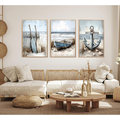 Nautical Wall Art Set – Sailboat, Paddle, And Anchor Prints For Coastal Home Decor, Unframed