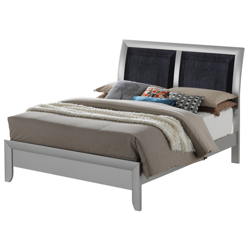 Lit double contemporain champagne argenté, Complet/Double
