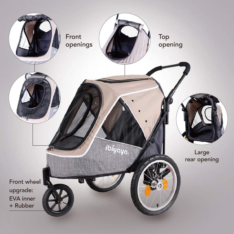Latte Foldable 3-Wheel Medium Pet Stroller and Trailer Combo