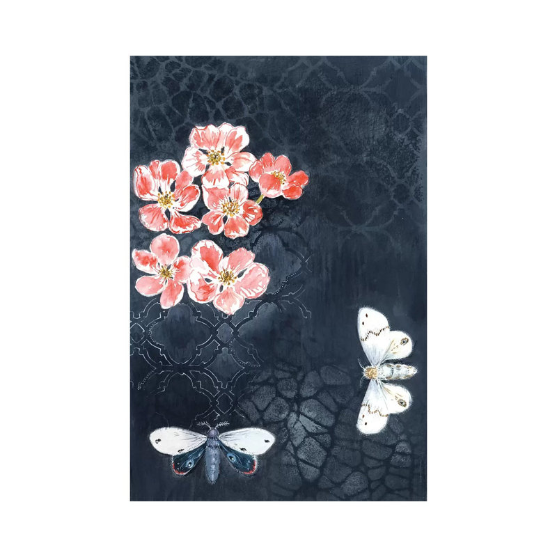 Night Moths by Miri Eshet - Painting on Canvas, 20.32 cm H x 30.48 cm W, Wrapped Canvas