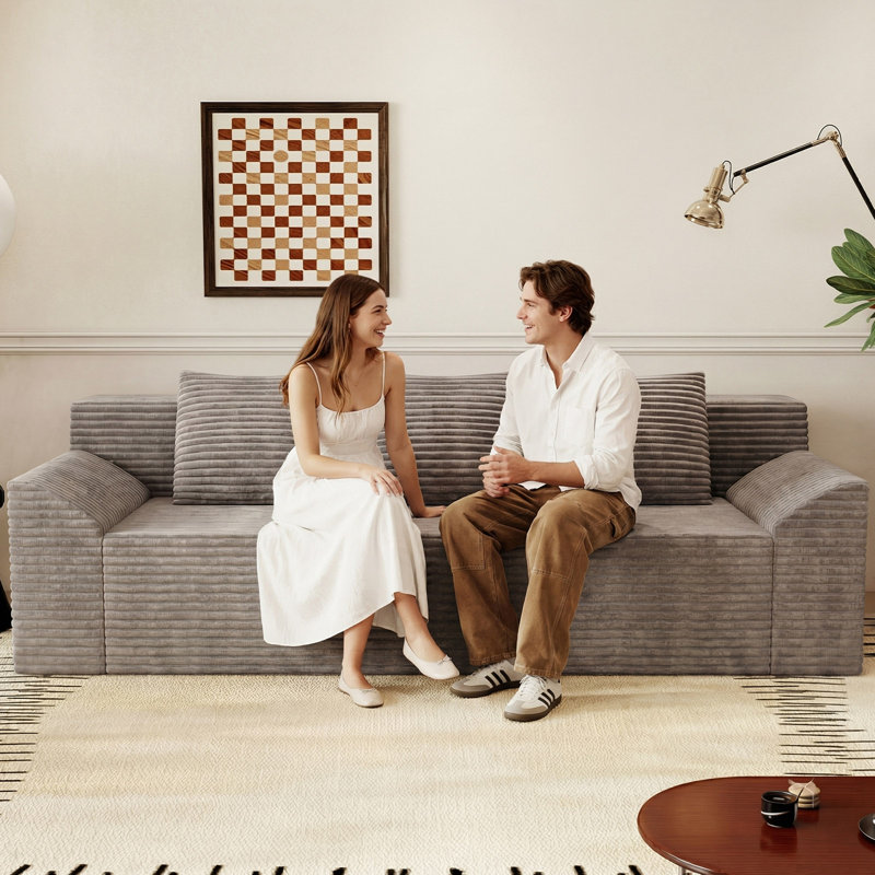 Boneless 71 Inch 3-Seater Sofa, Corduroy Fabric Deep Seat Couch, Comfy Loveseat Sofa No Assembly Required for Living Room, Bedroom, and Apartment(71 inch diagonal armrest)