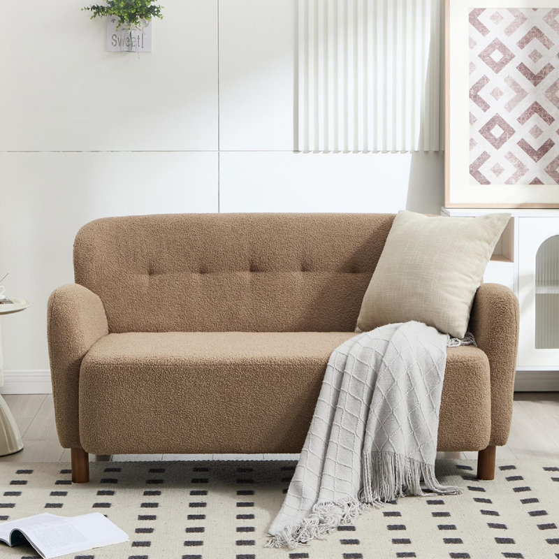 59'' W Modern Upholstery Teddy Sofa Loveseat, Camel