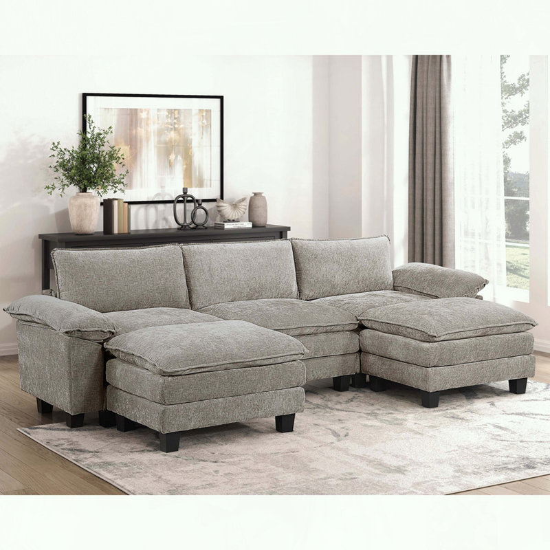 Repose-pieds moderne avec support à ressorts ensachés, Gris