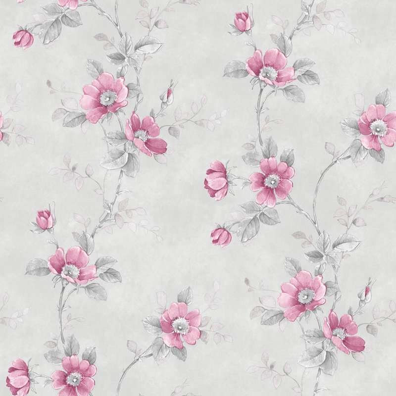 Kaydence 10m x 53cm Matte Wallpaper Roll, Grey/Pink