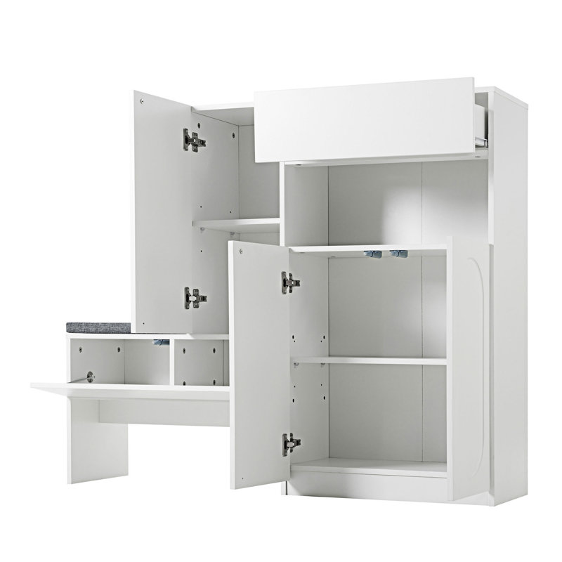 Banc de rangement moderne avec portes arquées, Blanc