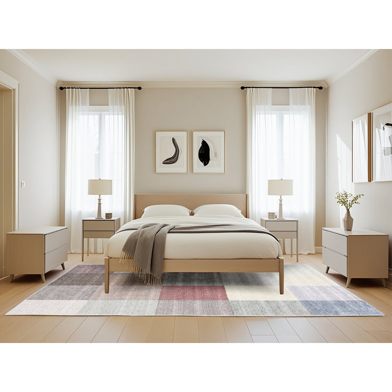 Tapis contemporain gris / rose / rouge, Rectangle 5 pi x 8 pi