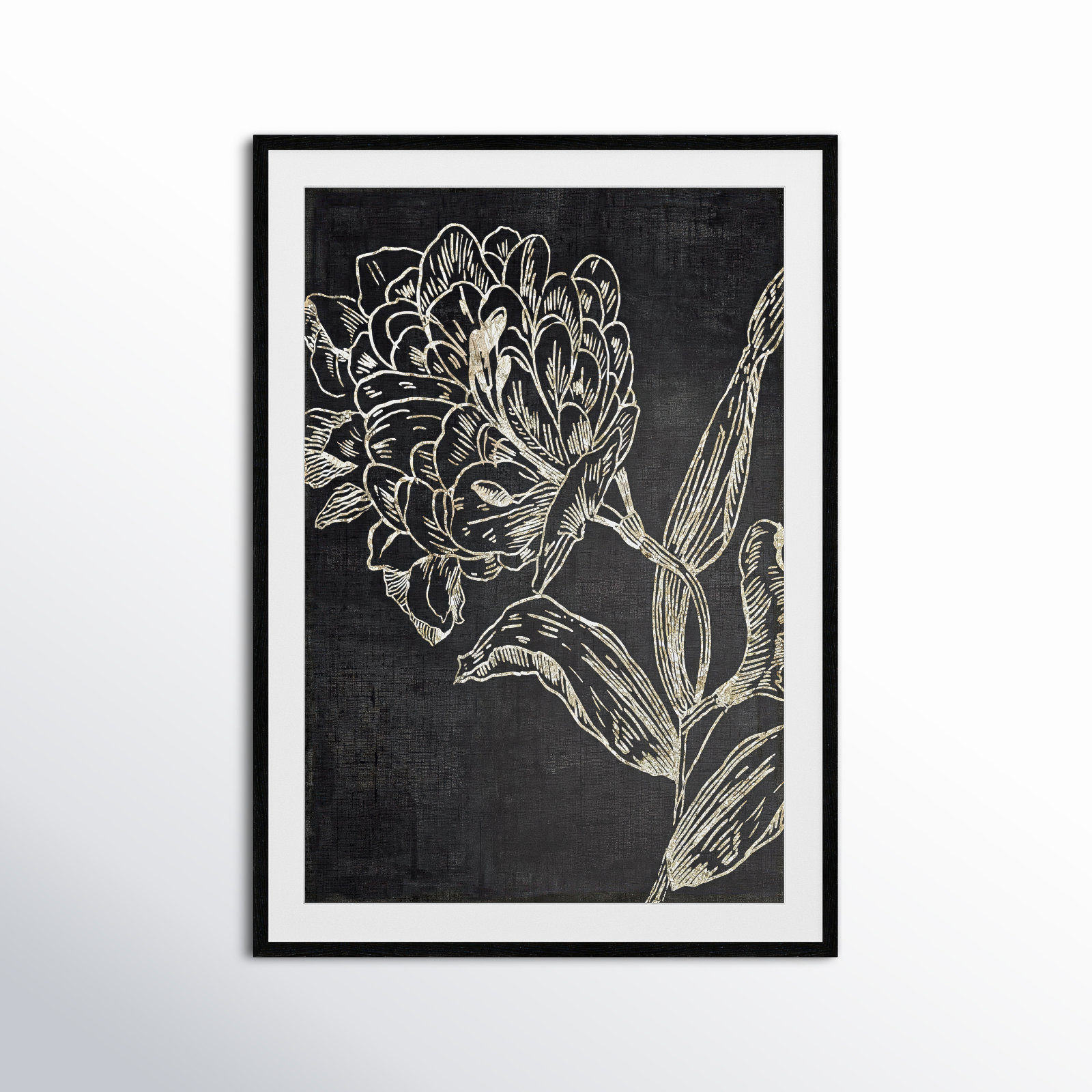 Clarendon "Golden Flower Folklore II" Print, 41.5" H x 29.5" W, Black Wood Grain
