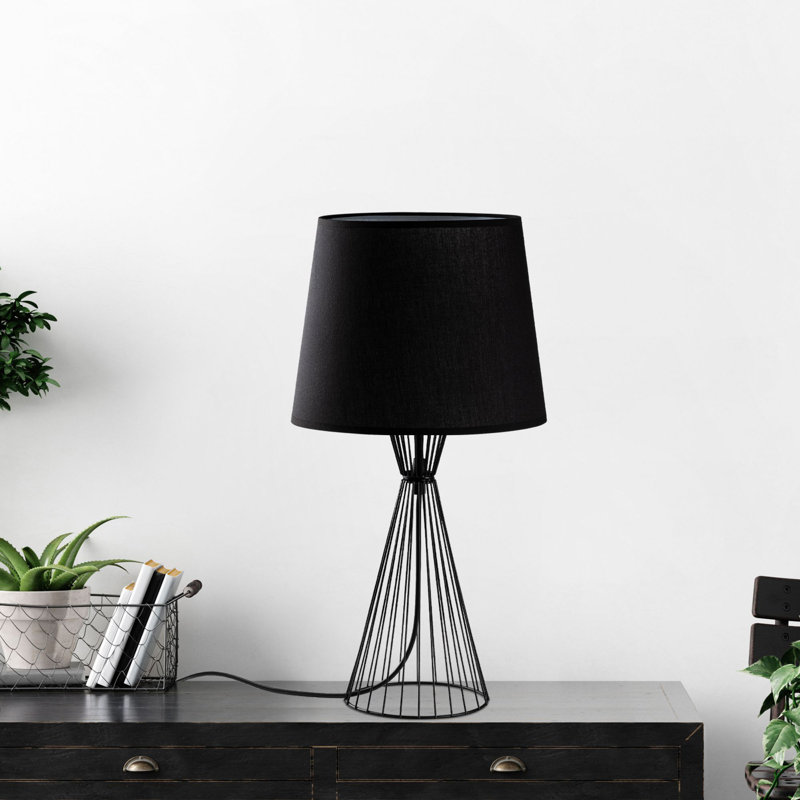 Industrial Style Table Lamp, Black Metal Body, 11.0 x 11.0 x 21.7 inches | Fabric Cap Ø8.7-11.0 x 8.7 inches | E27 Socket, Max 40W (Bulb Not Included), IP20 Rated, Perfect for Modern Home & Office Décor