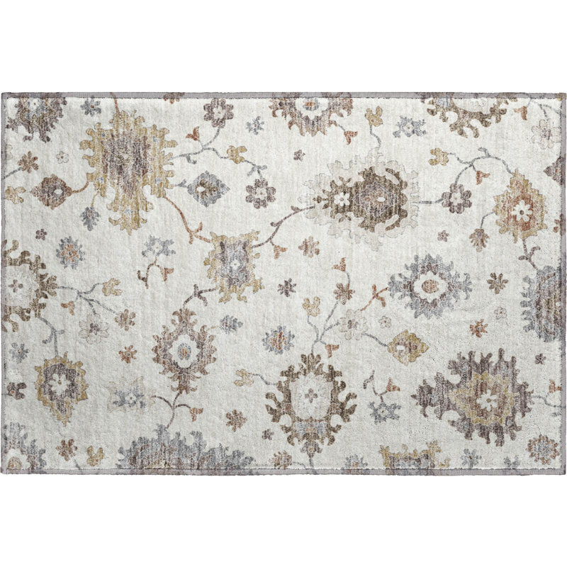 Premium Machine Washable Prisco Ivory Rug, Rectangle 1'8" x 2'6"